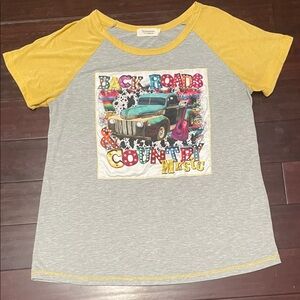 Wanderer Back Roads & Country Music Graphic Tee Western Cowgirl Raglan Top L
